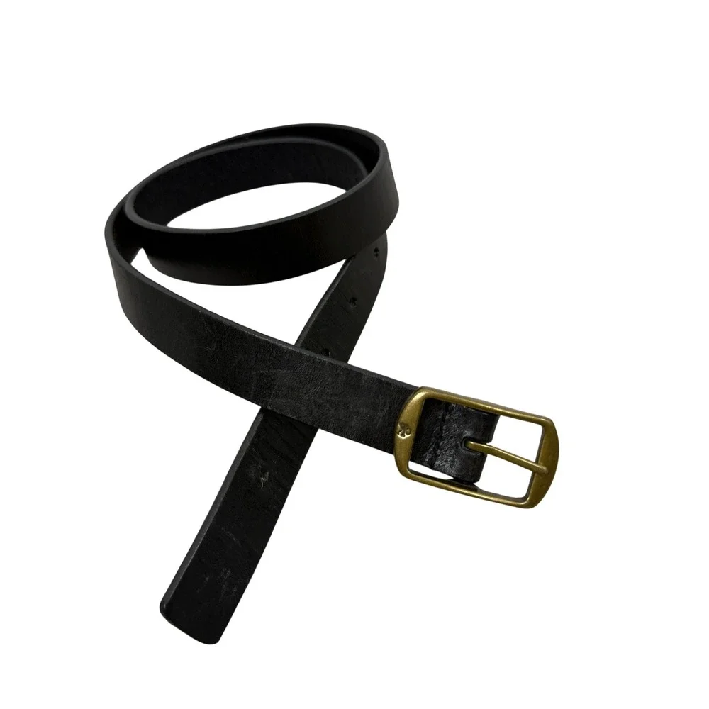 Calvin Klein Belt Mens Small Black Saddle Leather Brass Buckle Slim Casual Dress